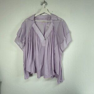 We The Free Womens Lavender Cotton Short Sleeve Oversized Top Blouse Medium NWOT